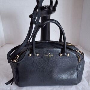 Kate Spade Navy Pebbled Leather Satchel Bag Double Zipper Purse Crossbody